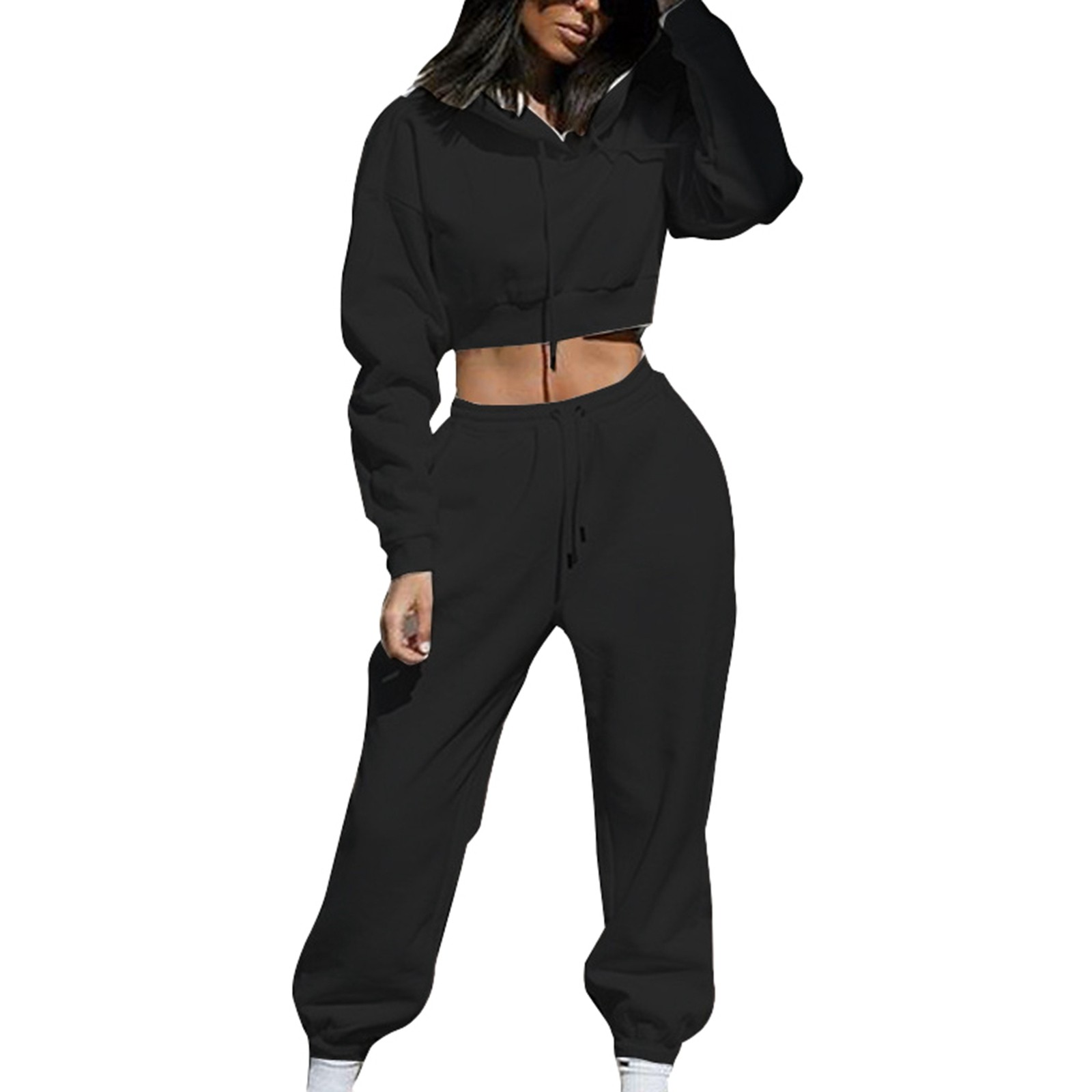 thumbnail image 2 of Conjunto de sudadera con capucha de felpa para mujer - Manga larga, dos piezas deportivas y de ocio - S-XXL, 2 of 5